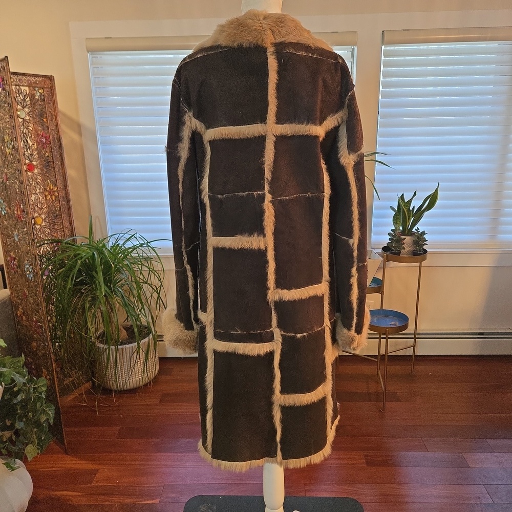 Vtg Guess Shearling Patchwork Chocolate Brown Sue… - image 4